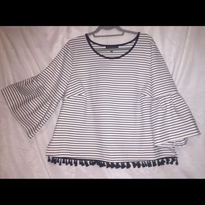 Eloquii Flare Sleeve Tassel Trimmed Top